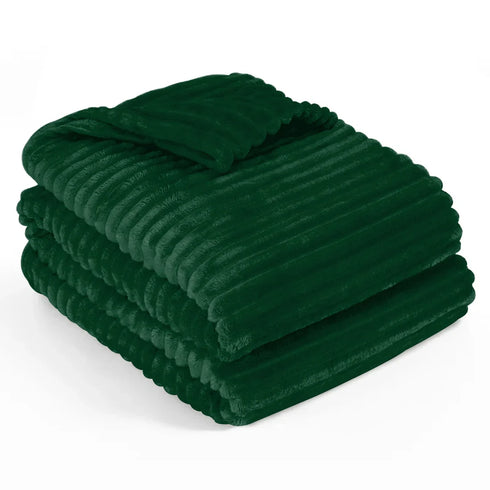 Stripe Fleece Throw Blanket for Sofa & Bed – Soft Warm Lightweight Polyester Blanket