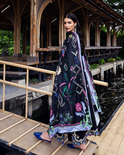 Mushq Embroidered Karandi Suit Midnight Rune