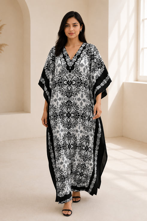Shah Crafts Women’s African Print Kaftan Dress – Long V-Neck Beach Cover-Up and Loungewear