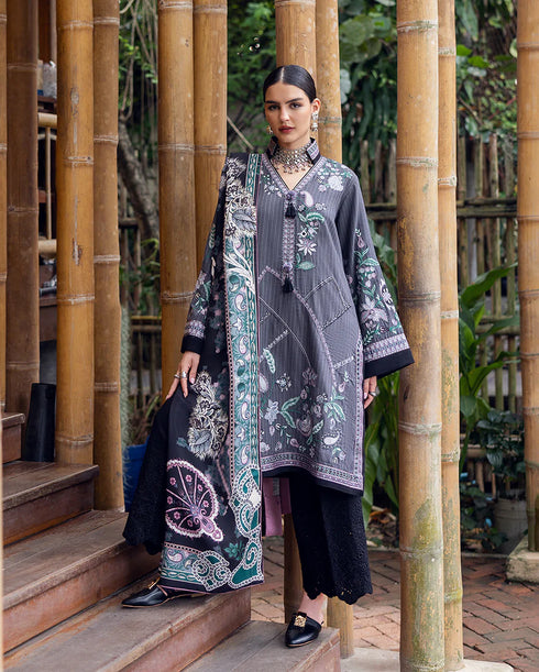 Mushq Embroidered Karandi Suit Silver Mist