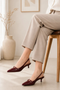 Women's Burgundy Slingback Kitten Heel Pointed Toe Shoes Latex Insole — G-56955-5