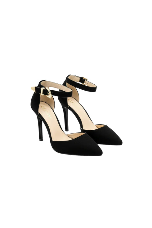 Pointy Toe Stiletto ankle strape court shoes Black Suede 221