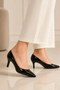 Womens Mid Heels Pointed Toe Party Court Shoes- Black Patent G-923-7