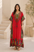 Women’s Tribal Print Kaftan Dress – Free-Size V-Neck Maxi Beach Cover-Up with Batwing Sleeves