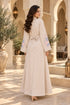 Women’s Beige Floral Embroidered Abaya Maxi Dress with Belt