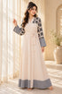 Women’s Beige Abaya Maxi Dress with Floral Sleeves and Belt