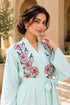 Women’s Mint Floral Embroidered Maxi Dress with Long Sleeves and Belt