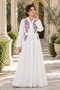 Women’s White Floral Embroidered Maxi Dress with Long Sleeves and Belt