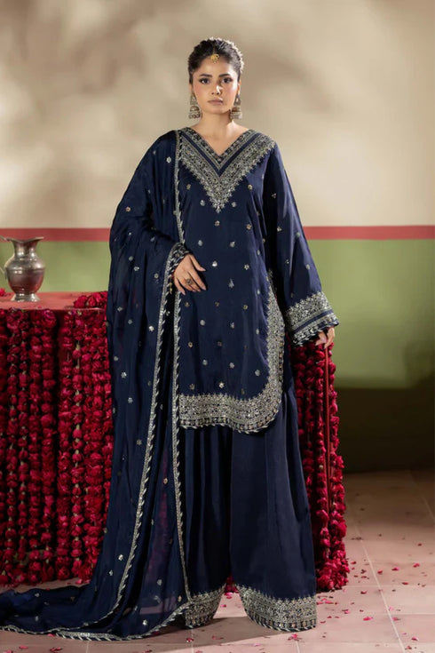 Zarqun Embroidered Raw Silk 3PC Suit 25101B