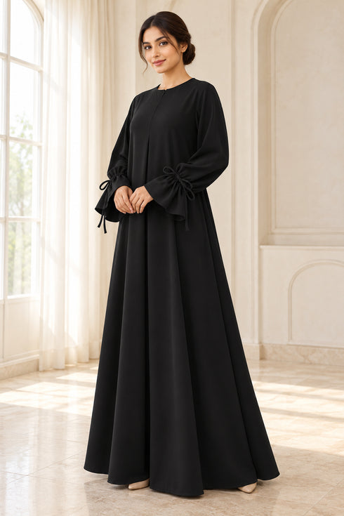 Women’s Abaya Maxi Dress with Tie Cuffs and Concealed Zip