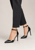 Women's Black Patent Ankle Strap Stiletto Court Shoes Pointed Toe 221