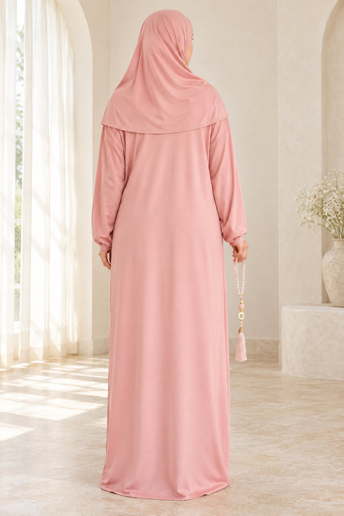Women’s Muslim Prayer Dress Set with Hijab and Prayer Beads
