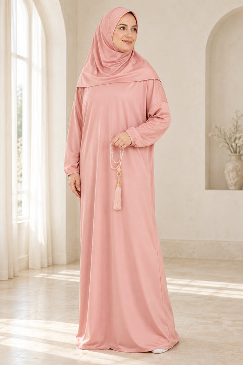 Women’s Muslim Prayer Dress Set with Hijab and Prayer Beads