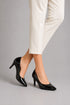 Womens Mid Heels Pointed Toe Party Court Shoes- Black Patent G-923-7