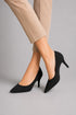 Womens Mid Heels Pointed Toe Party Court Shoes- Black Suede G-923-1