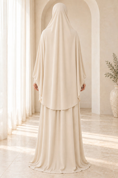 Women’s Two-Piece Prayer Set with Short Khimar and Elastic Waist Skirt