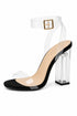 Women's Black Suede Clear Strap Block Perspex High Heel Sandals-BS-71