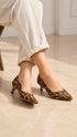 Womens Mid Heels Pointed Toe Party Court Shoes- Leopard Suede G-923-2
