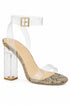 Women's Snake Print Clear Strap Block Perspex High Heel Sandals-BS-71