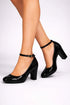 Black Ankle Strap Block Heel Court Shoes– G-1829