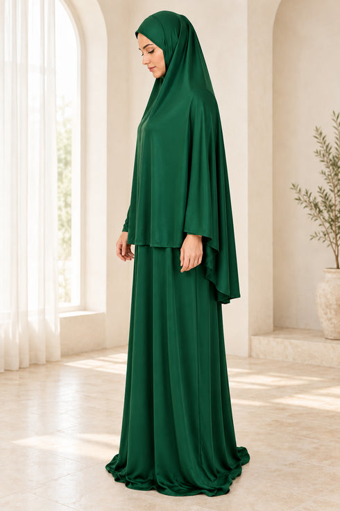Women’s Two-Piece Prayer Set with Short Khimar and Elastic Waist Skirt