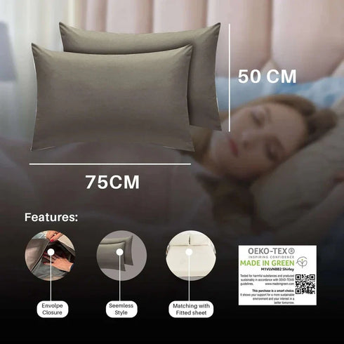 Easy-Care Non-Iron Percale Pillow Cases in Grey | Divine Textiles (Pair of 2)