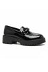 Girls' Back to School Black Patent Loafers 22983 — Chain Detailing