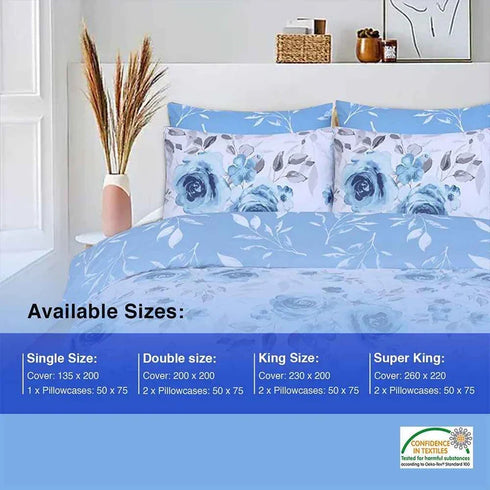 100% Cotton Duvet Cover Set | Soft and Stylish Blue Roses Print