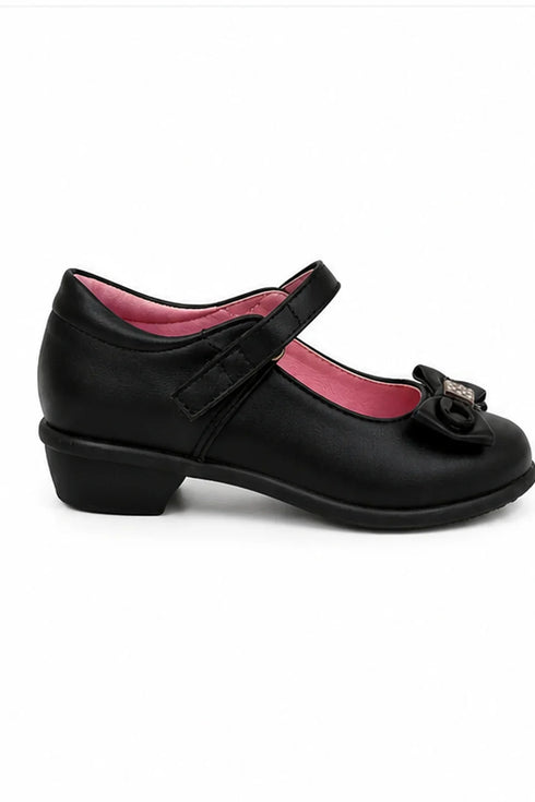 Girls Black Matte Mary Jane School Shoes with Bow Detail BS-MACHA