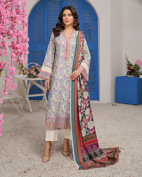 Munira Designer Embroidered Dhanak 3 Piece Suit MSL120