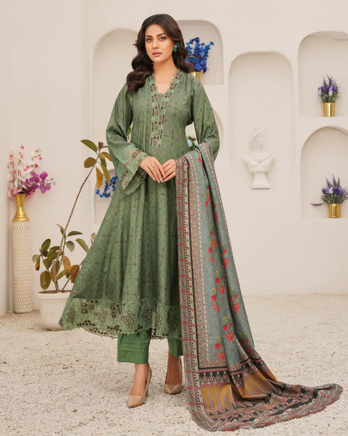 Munira Designer Embroidered Dhanak 3 Piece Suit MSL122