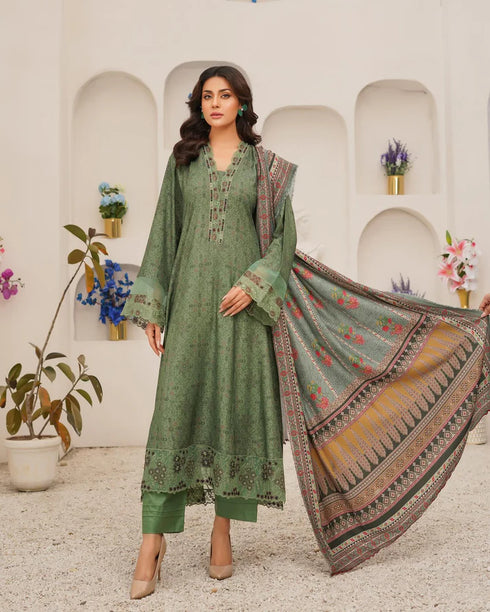 Munira Designer Embroidered Dhanak 3 Piece Suit MSL122
