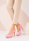 Women's Pink Patent Round Toe High Heel Court Shoes