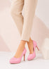 Women's Pink Patent Round Toe High Heel Court Shoes