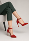 Red Suede Ankle Strap Heel 221