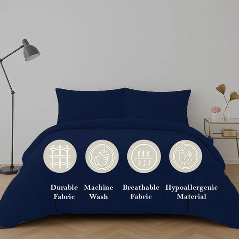 4 Piece Complete Bedding Set Duvet Cover Set With Fitted Bed Sheet & Pillowcases - Navy Blue