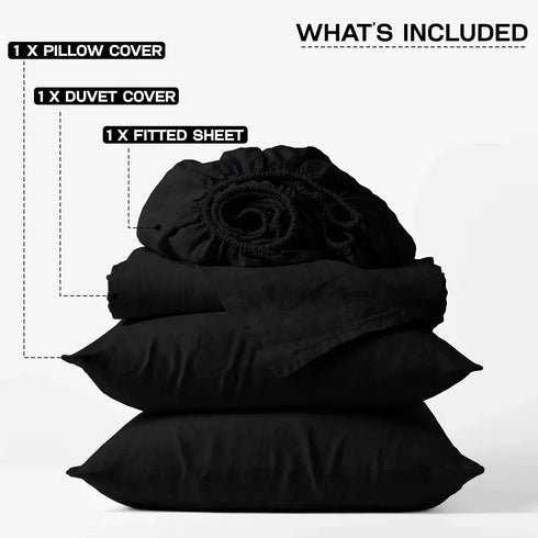 4 Piece Complete Bedding Set Duvet Cover Set With Fitted Bed Sheet & Pillowcases - Black
