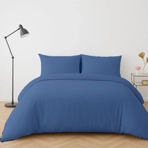 4 Piece Complete Bedding Set Duvet Cover Set With Fitted Bed Sheet & Pillowcases - Mid Blue