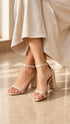 Ladies Block high Heel Ankle Strap peep Toe Strappy Sandals Nude Patent G-1810