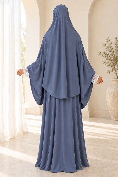 Women’s Two-Piece Prayer Set with Short Khimar and Elastic Waist Skirt