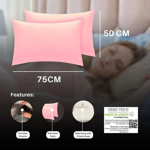 Easy-Care Non-Iron Percale Green Pillow Cases | Divine Textiles (Pair of 2)