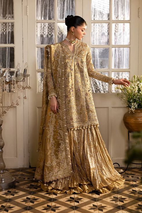 Afrozeh Emboridered Tissue Zari Suit Goldveil