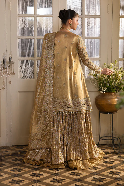 Afrozeh Emboridered Tissue Zari Suit Goldveil