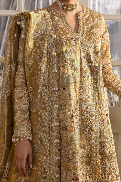 Afrozeh Emboridered Tissue Zari Suit Goldveil