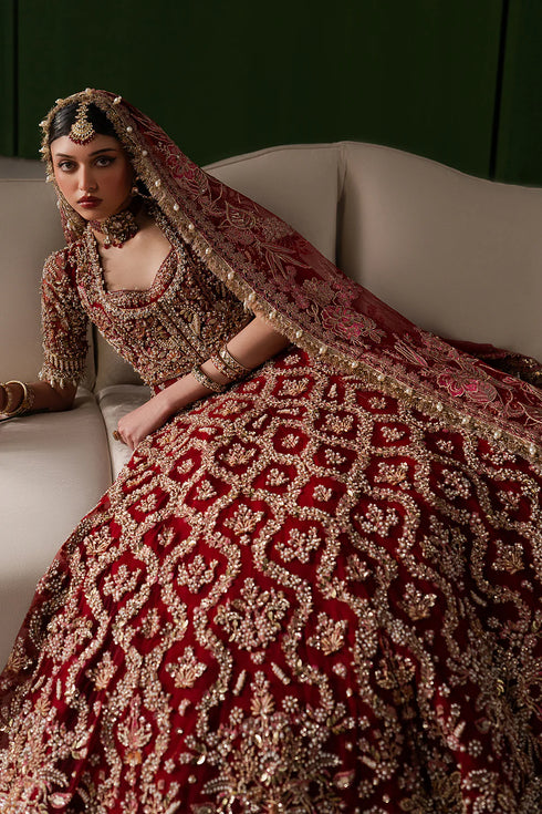 Afrozeh Net Red Embellished Emboridered Rosaline