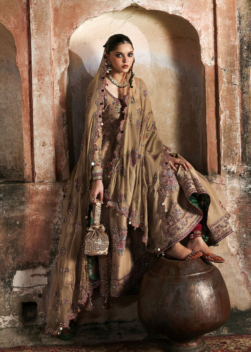 Hussain Rehar Embroidered Korean Raw Silk Suit Mahvash