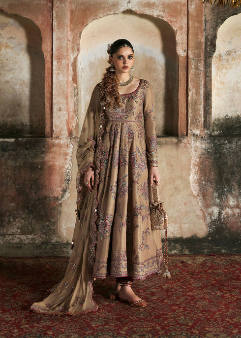 Hussain Rehar Embroidered Korean Raw Silk Suit Mahvash
