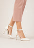 Women's White Matte Ankle Strap Stiletto Court Shoes Pointed Toe 221