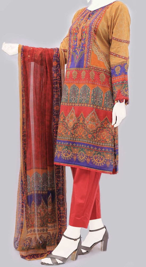 Rafia Luxury Printed Cotton 3 Piece Suit - DPC104
