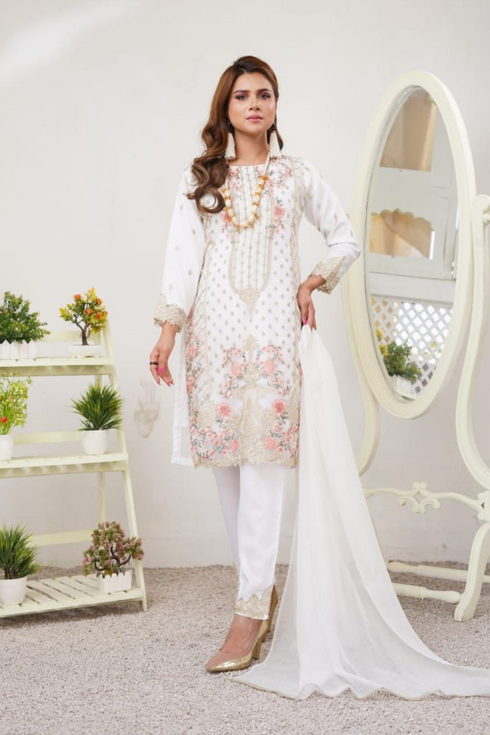 Haniya Embroidered Organza 3 Piece Suit H-08